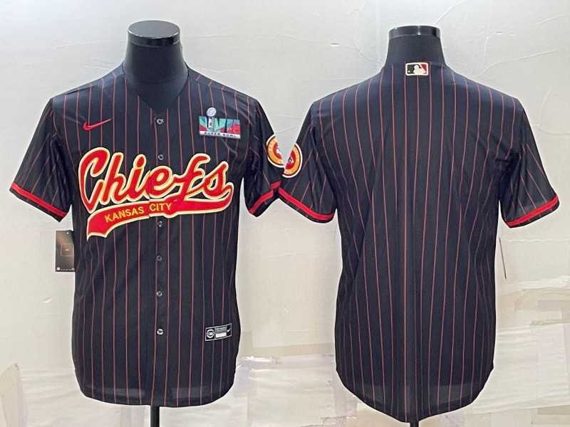 Men%27s Kansas City Chiefs Blank Black With Super Bowl LVII Patch Cool Base Stitched Baseball Jersey